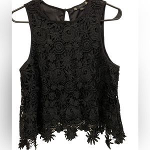 Iris Black Eclectic Hippie Dark Romance Lace Floral Sleeveless Cropped Blouse